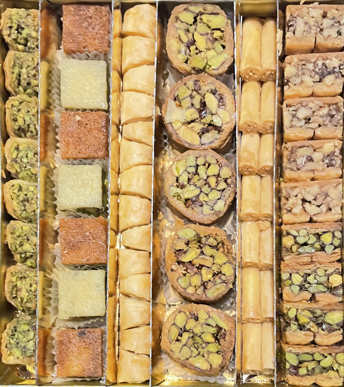Premium packaged baklava with warm natural lighting